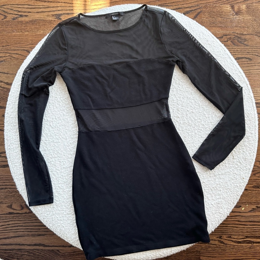 Forever 21 Sexy Small Long Sleeve Black Mesh Cutout Mini Dress